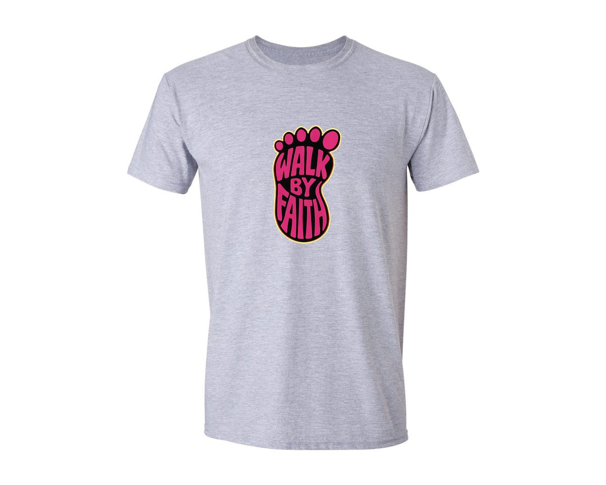 brand:Generic|color:Sports Grey / Athletic Heather|Walk By Faith Christian Graphic T-Shirt