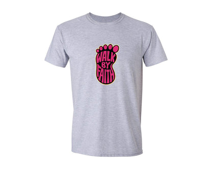brand:Generic|color:Sports Grey / Athletic Heather|Walk By Faith Christian Graphic T-Shirt