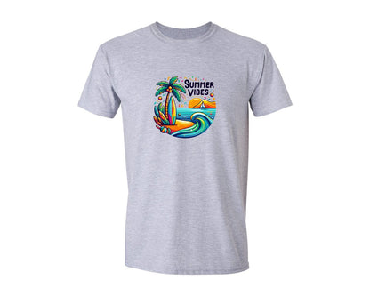 brand:Generic|color:Sports Grey / Athletic Heather|Summer Surf Waves Palm Tree Summer Vibes Graphic T-Shirt