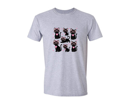 brand:Generic|color:Sports Grey / Athletic Heather|Black Cat Lover Kitten Hearts Graphic T-Shirt