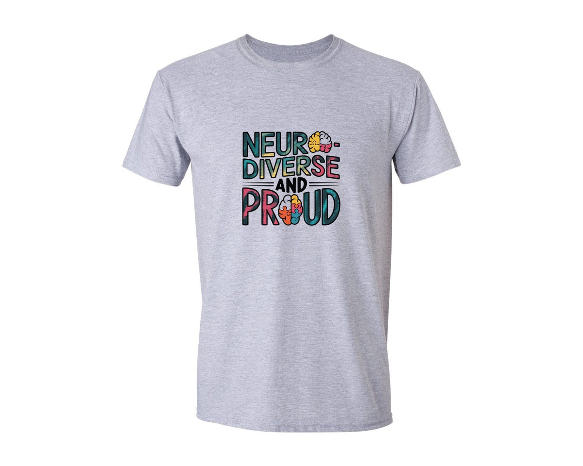 brand:Generic|color:Sports Grey / Athletic Heather|Neuro Diverse And Proud Autism Shirt Graphic T-Shirt