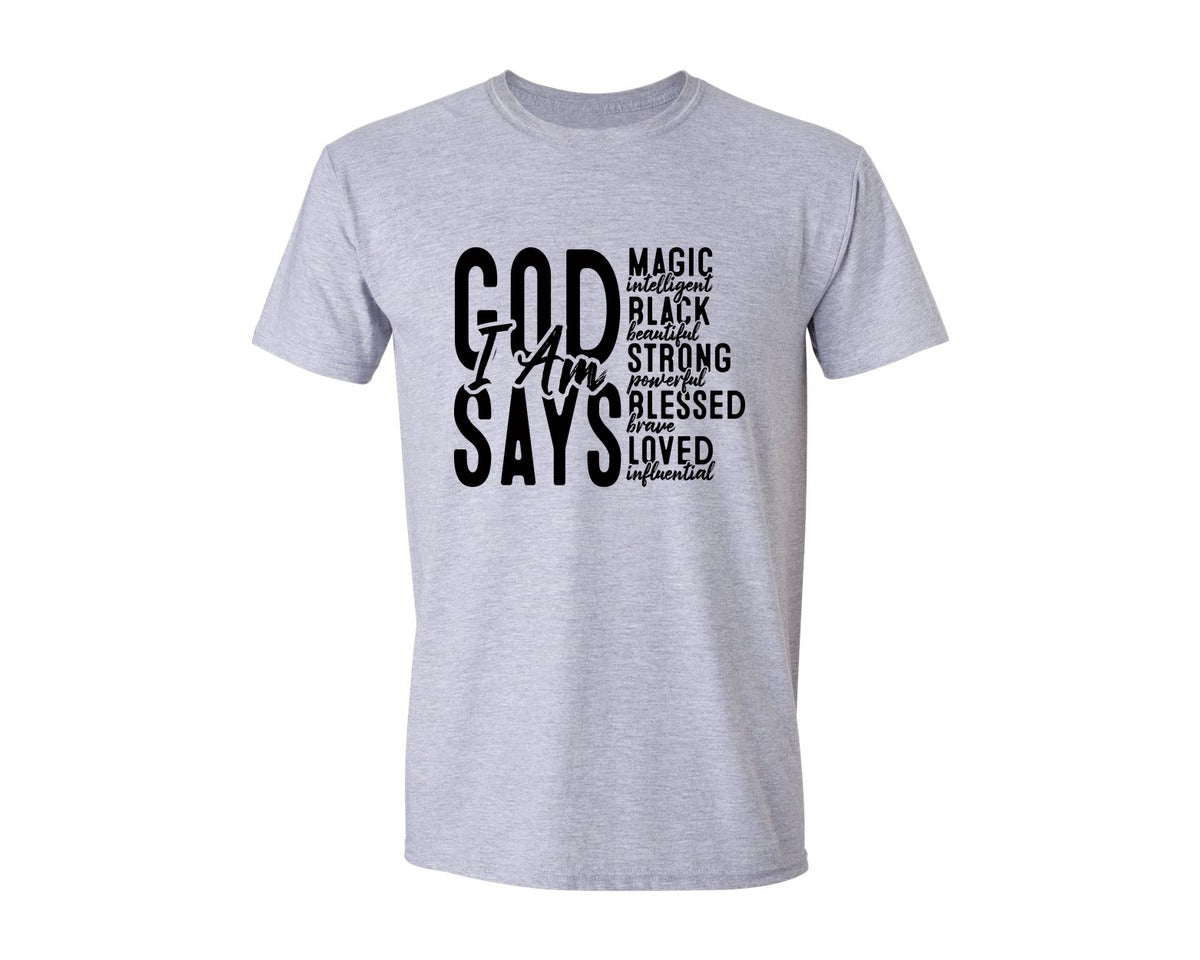 brand:Generic|color:Sports Grey / Athletic Heather|Christian God Says I Am God Graphic T-Shirt