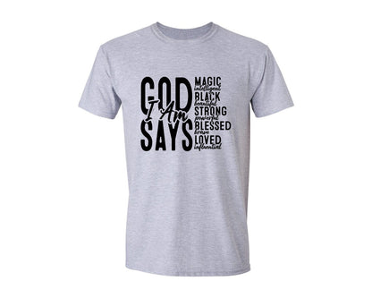 brand:Generic|color:Sports Grey / Athletic Heather|Christian God Says I Am God Graphic T-Shirt