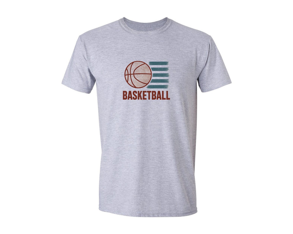 brand:Generic|color:Sports Grey / Athletic Heather|Retro Grunge Basketball Graphic T-Shirt