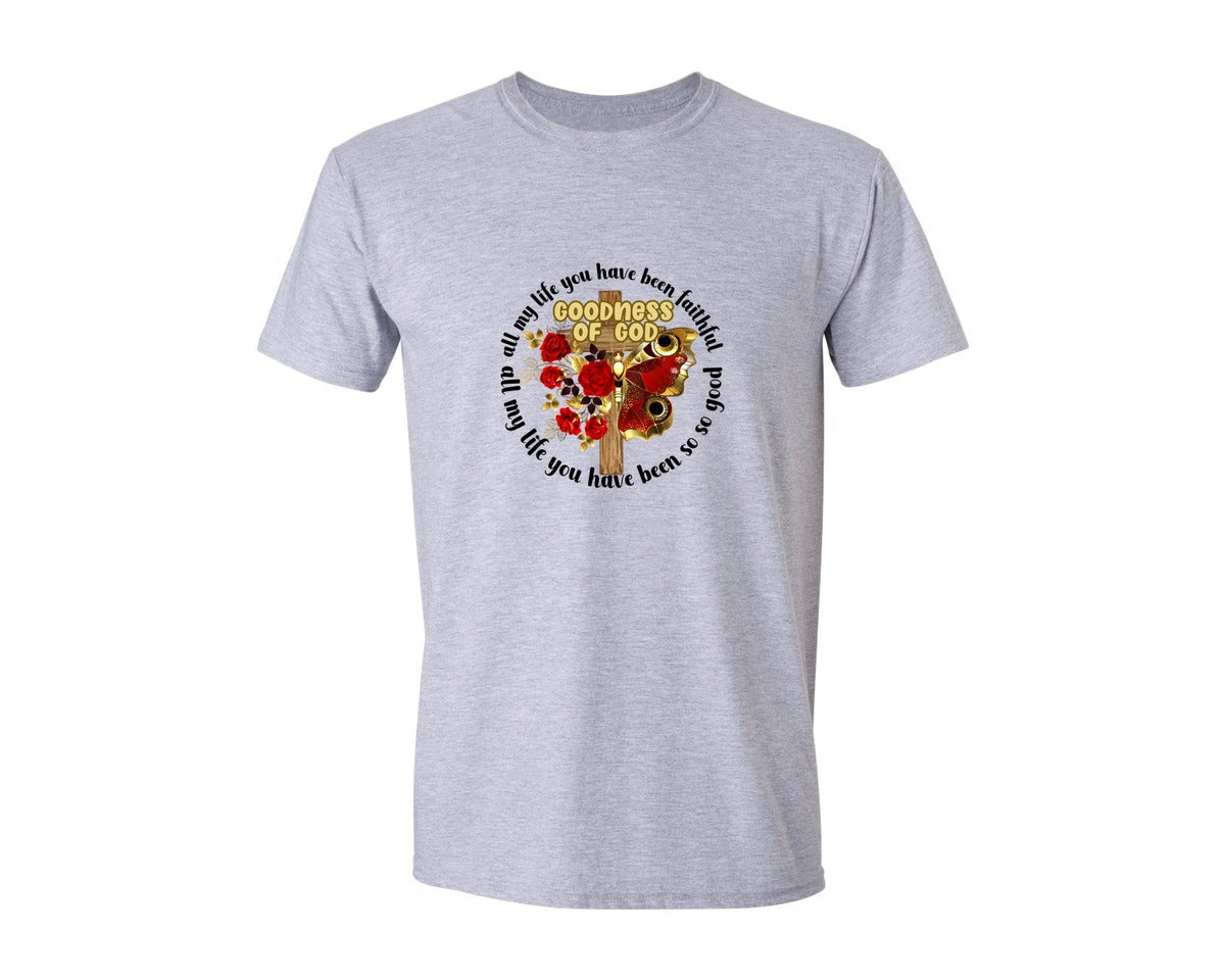 brand:Generic|color:Sports Grey / Athletic Heather|Goodness Of God Retro Christian Graphic T-Shirt