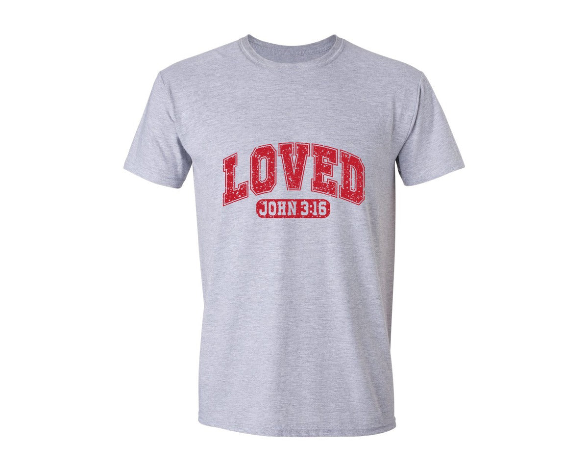 brand:Generic|color:Sports Grey / Athletic Heather|Loved John 316 Christian Valentine Graphic T-Shirt