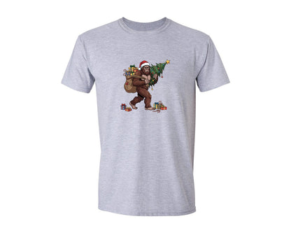 brand:Generic|color:Sports Grey / Athletic Heather|Bigfoot Sasquatch Claus Christmas Tree Graphic T-Shirt