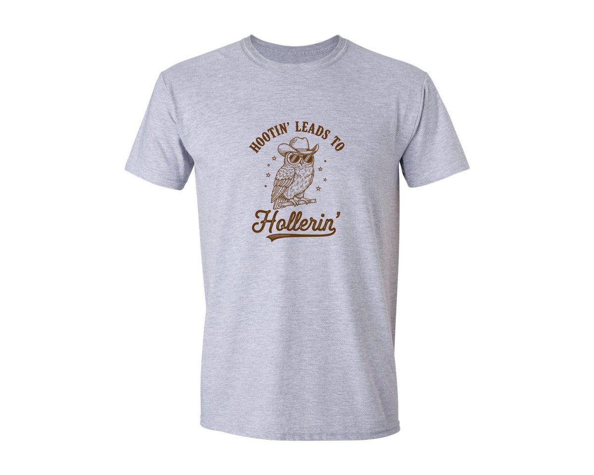 brand:Generic|color:Sports Grey / Athletic Heather|Hootin Leads To Hollerin 3 Graphic T-Shirt
