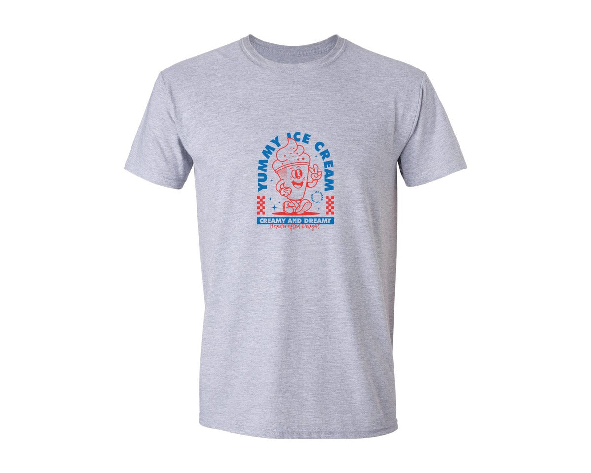 brand:Generic|color:Sports Grey / Athletic Heather|Retro Cartoon Ice Cream Character Design Graphic T-Shirt