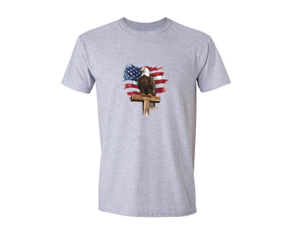 brand:Generic|color:Sports Grey / Athletic Heather|4Th Of July Bald Eagle Cross Patriotic Graphic T-Shirt