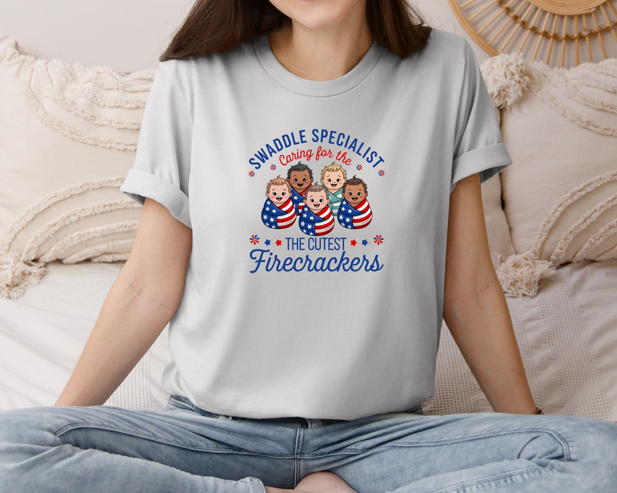 brand:Bella Canvas|color:Sports Grey / Athletic Heather|Swaddle Specialist 4Th Of July Babies Graphic T-Shirt