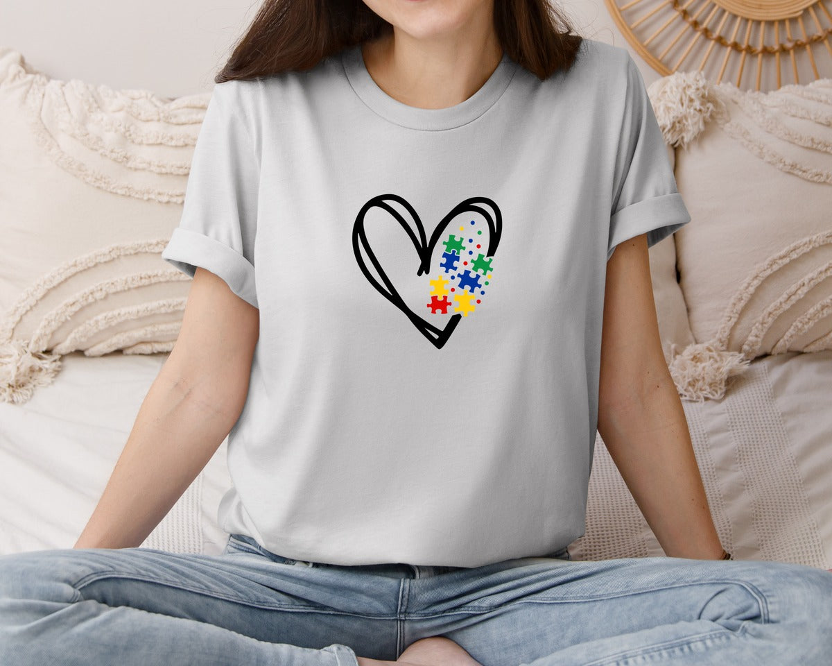 brand:Bella Canvas|color:Sports Grey / Athletic Heather|Autism Heart Autism Puzzle Graphic T-Shirt