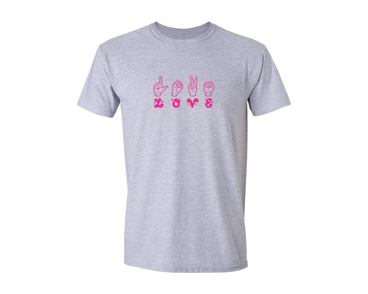 brand:Generic|color:Sports Grey / Athletic Heather|Asl Love Hand Sign Valentine Graphic T-Shirt