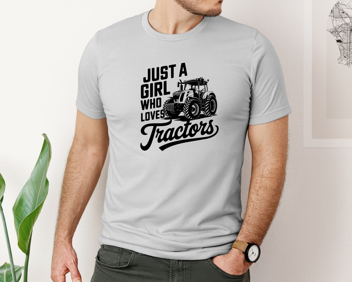 brand:Bella Canvas|color:Sports Grey / Athletic Heather|Just A Girl Who Loves Tractors T Shi Graphic T-Shirt