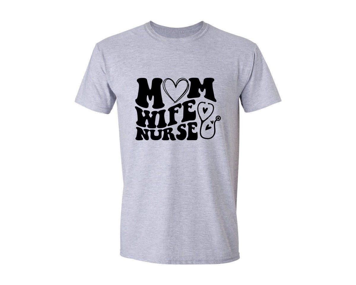 brand:Generic|color:Sports Grey / Athletic Heather|Mom Wife Nurse Wavy Graphic T-Shirt