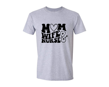 brand:Generic|color:Sports Grey / Athletic Heather|Mom Wife Nurse Wavy Graphic T-Shirt