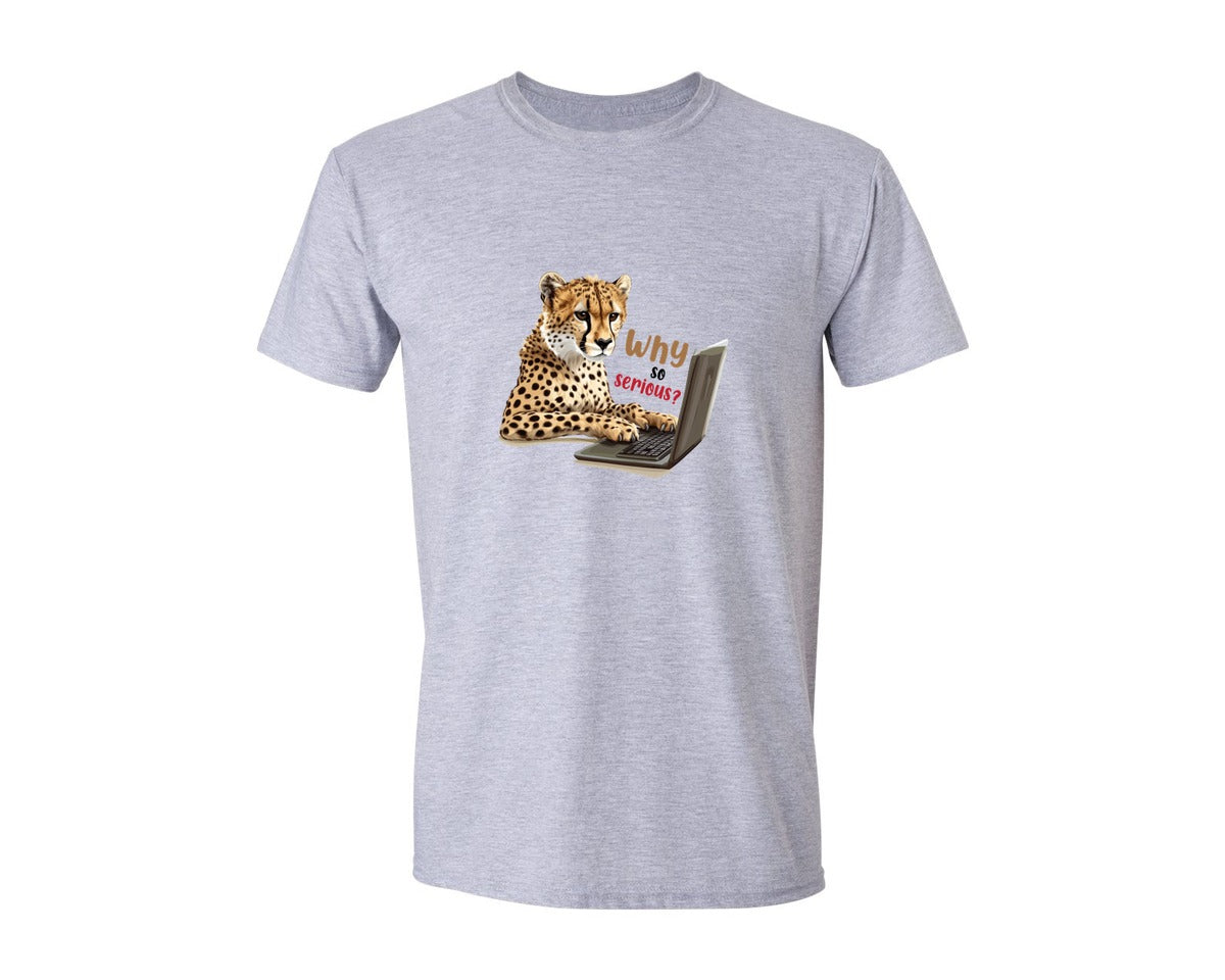 brand:Generic|color:Sports Grey / Athletic Heather|Tiger Typing On A Laptop T Shirt Print Graphic T-Shirt