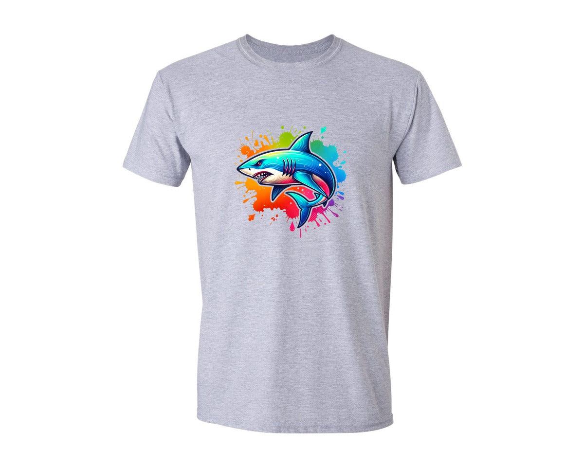 brand:Generic|color:Sports Grey / Athletic Heather|Colorful Ocean Shark Graphic T-Shirt