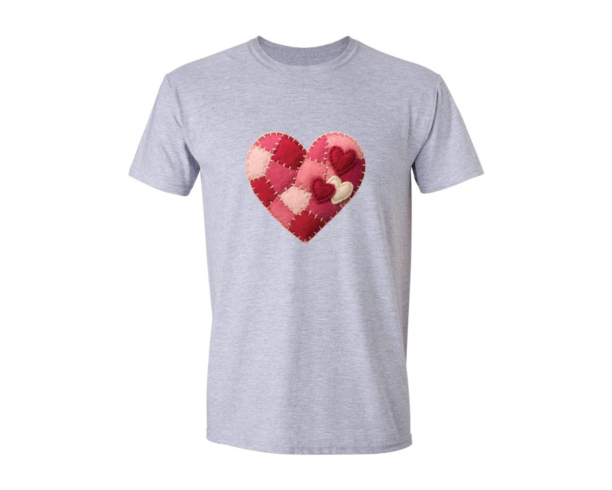 brand:Generic|color:Sports Grey / Athletic Heather|Patchwork Valentine Valentines Heart 3 Graphic T-Shirt