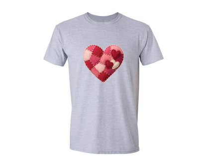 brand:Generic|color:Sports Grey / Athletic Heather|Patchwork Valentine Valentines Heart 3 Graphic T-Shirt