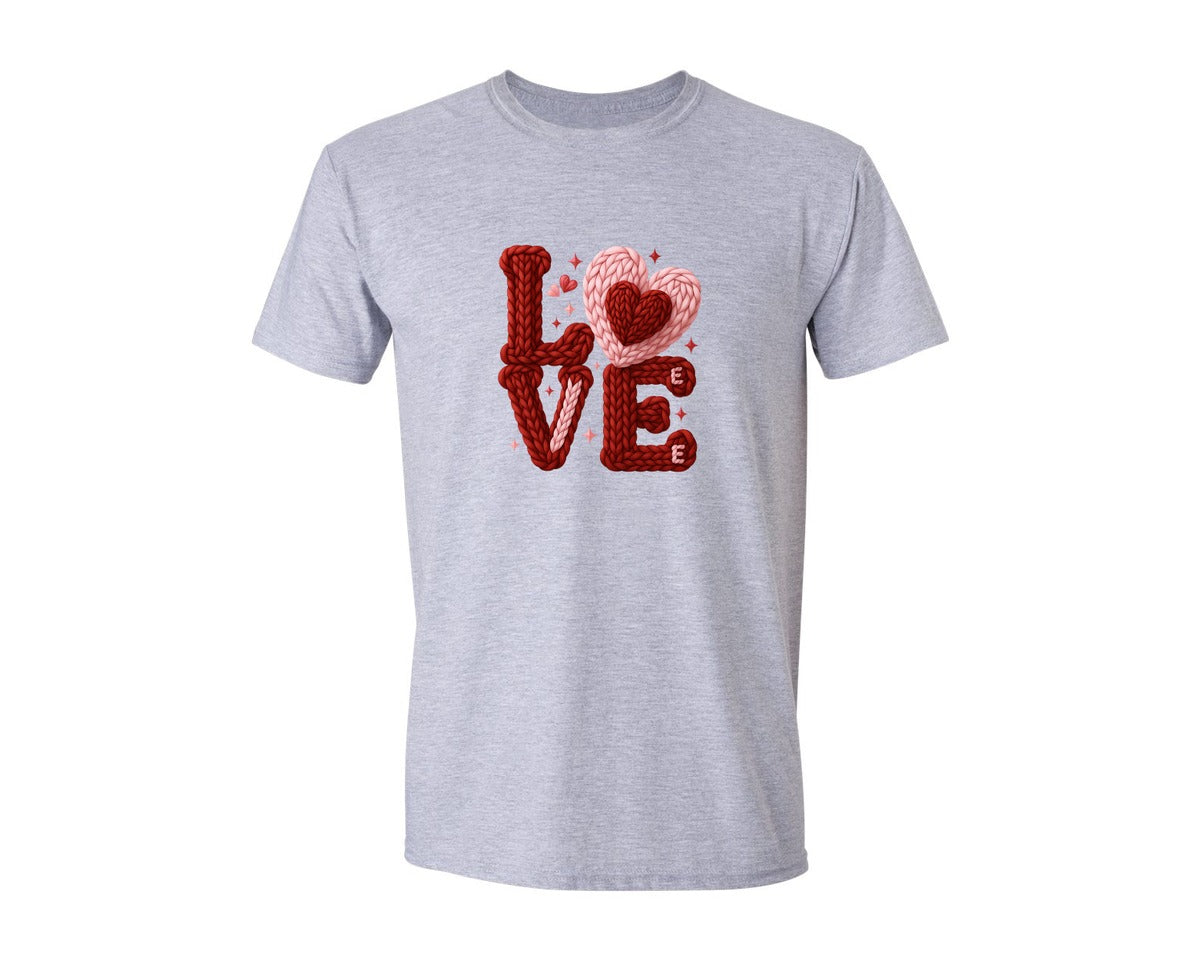 brand:Generic|color:Sports Grey / Athletic Heather|Love Knit Heart Valentine Graphic T-Shirt