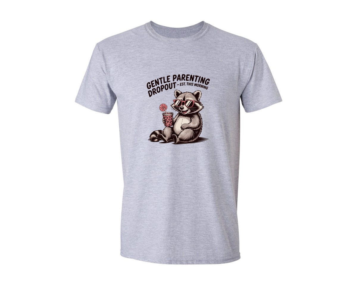 brand:Generic|color:Sports Grey / Athletic Heather|Cool Raccoon Drinking Coffee Graphic T-Shirt