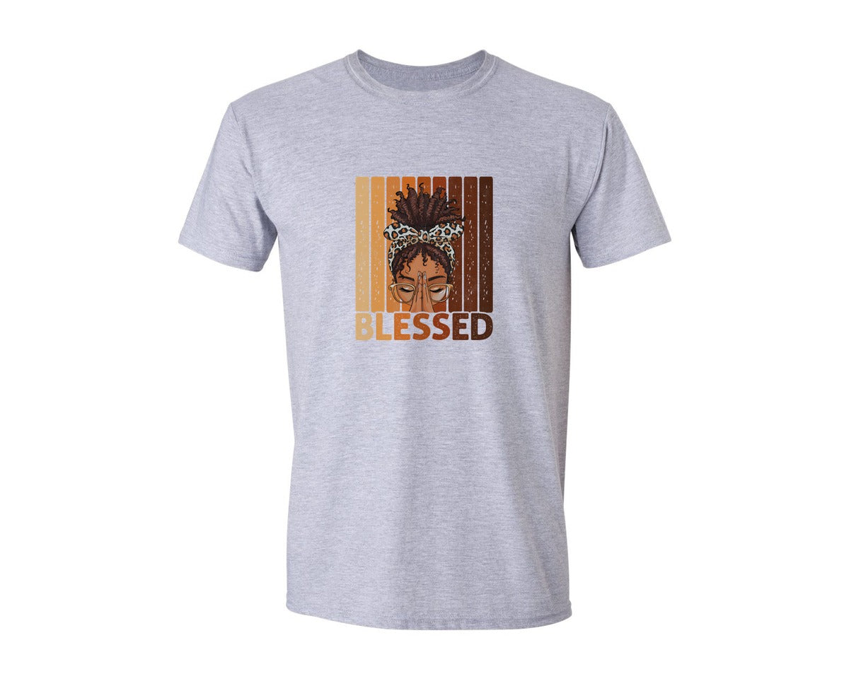 brand:Generic|color:Sports Grey / Athletic Heather|Afro Black Woman Leopard Bandana Graphic T-Shirt