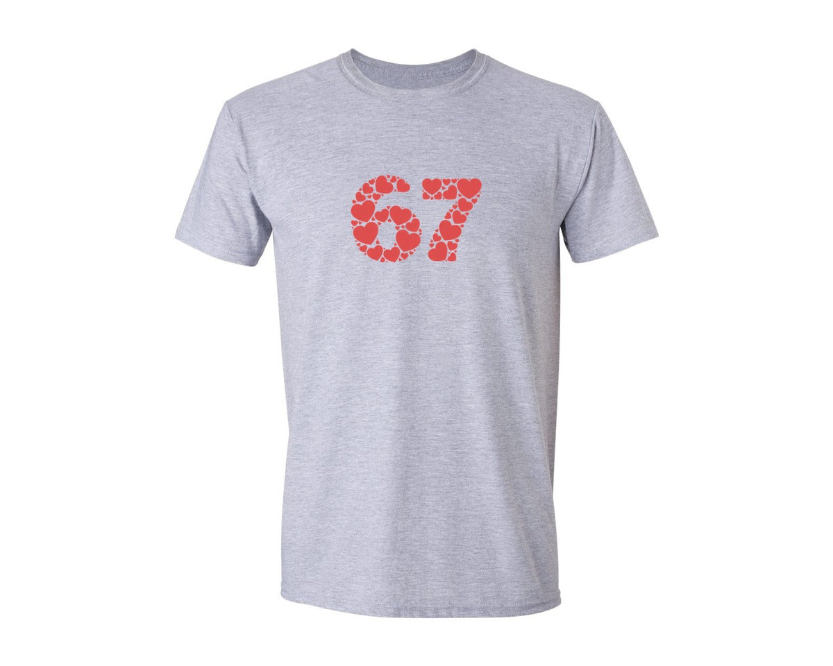 brand:Generic|color:Sports Grey / Athletic Heather|Number 67 Cute Valentine Six Saven Graphic T-Shirt
