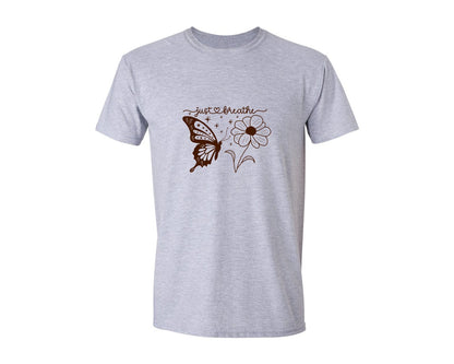 brand:Generic|color:Sports Grey / Athletic Heather|Just Breathe Butterfly Graphic T-Shirt
