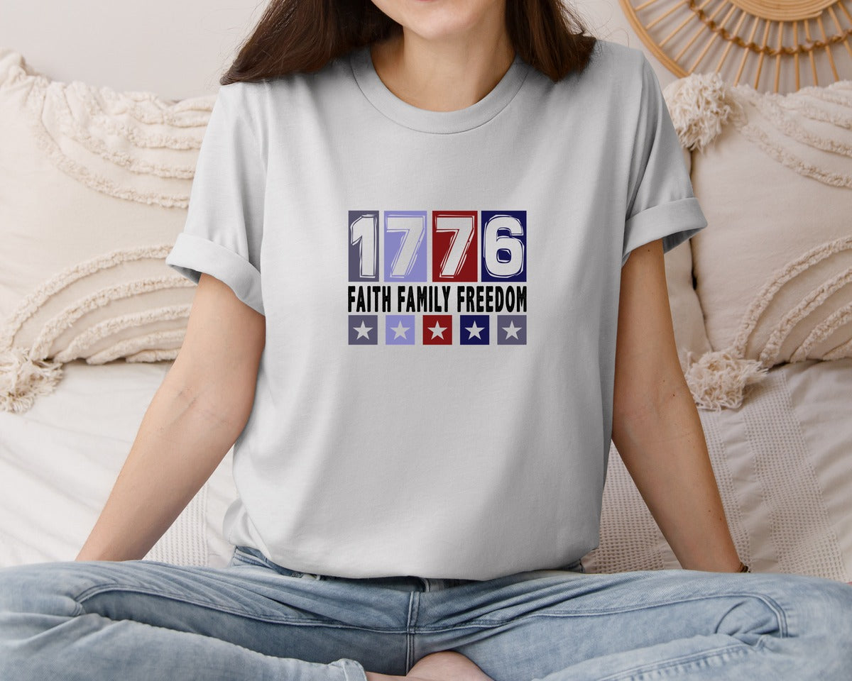 brand:Bella Canvas|color:Sports Grey / Athletic Heather|Faith Family Freedom 1776 4Th O Graphic T-Shirt