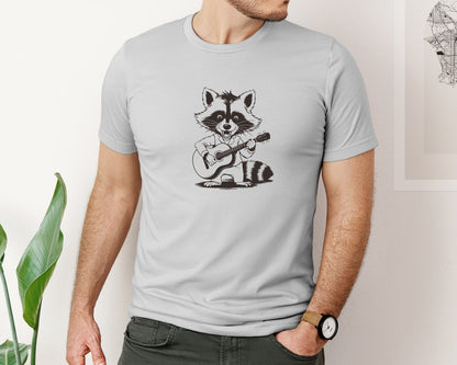 brand:Bella Canvas|color:Sports Grey / Athletic Heather|Funny Cartoon Raccoon Playing Guitar Graphic T-Shirt