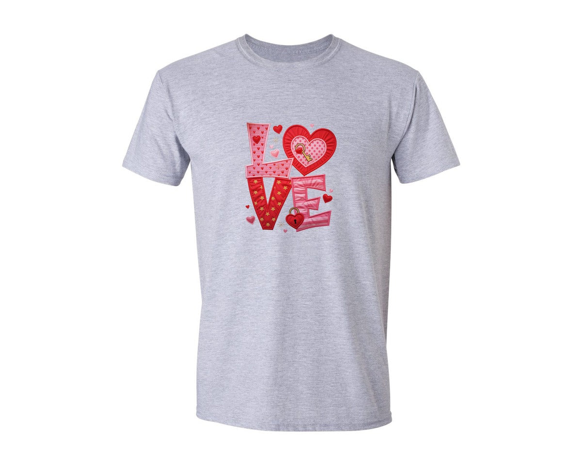 brand:Generic|color:Sports Grey / Athletic Heather|Love Heart Faux Yarn Graphic T-Shirt