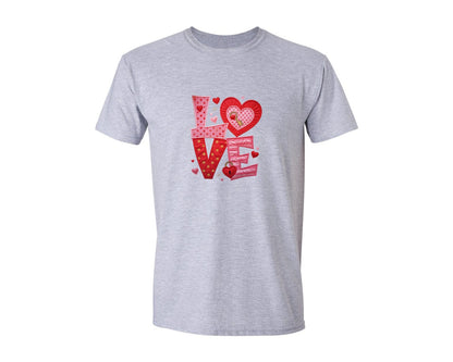 brand:Generic|color:Sports Grey / Athletic Heather|Love Heart Faux Yarn Graphic T-Shirt