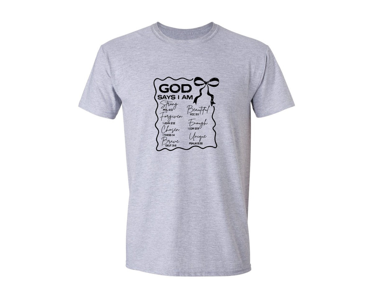 brand:Generic|color:Sports Grey / Athletic Heather|God Says I Am Coquette Christian Graphic T-Shirt