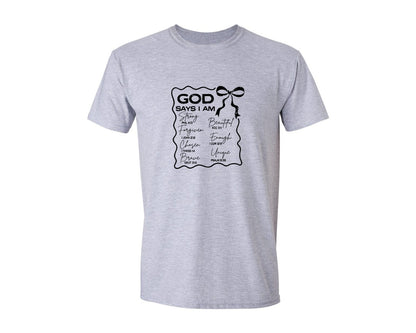 brand:Generic|color:Sports Grey / Athletic Heather|God Says I Am Coquette Christian Graphic T-Shirt