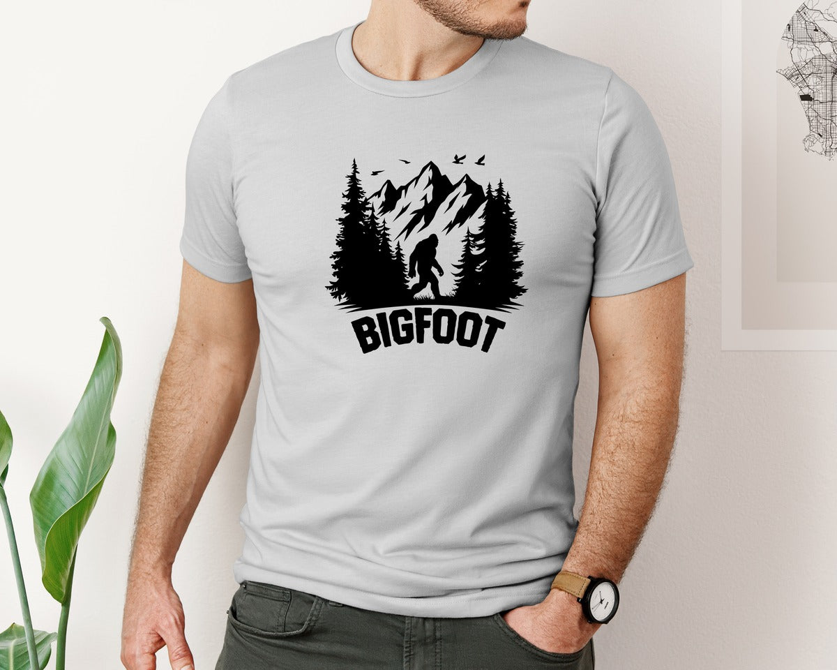 brand:Bella Canvas|color:Sports Grey / Athletic Heather|Retro Bigfoot Silhouette Pixel Art Graphic T-Shirt