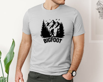 brand:Bella Canvas|color:Sports Grey / Athletic Heather|Retro Bigfoot Silhouette Pixel Art Graphic T-Shirt