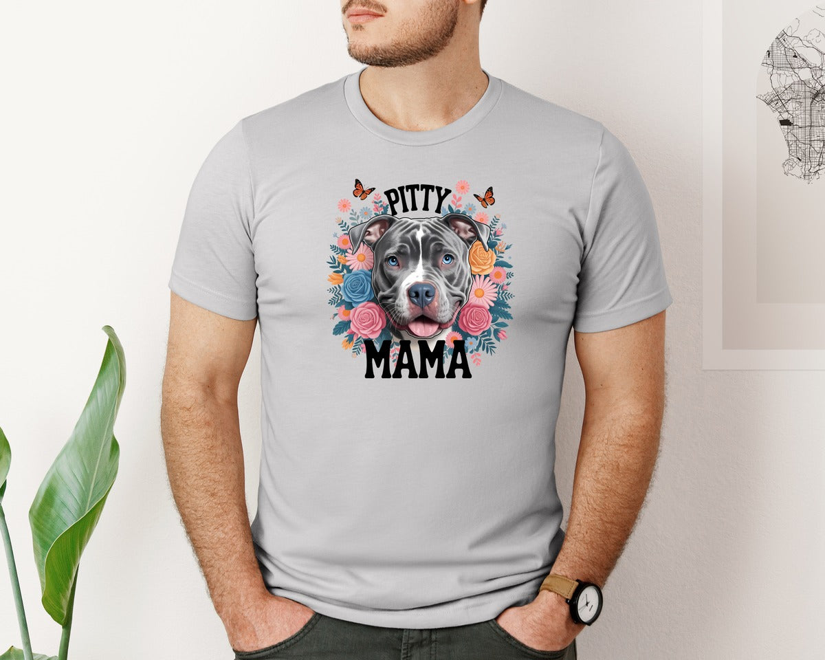brand:Bella Canvas|color:Sports Grey / Athletic Heather|Pitty Mama Cute Pitbull Dog Graphic T-Shirt