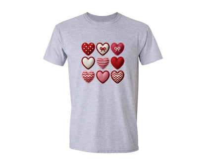 brand:Generic|color:Sports Grey / Athletic Heather|Crochet Faux Yarn Valentine Heart Bow Graphic T-Shirt