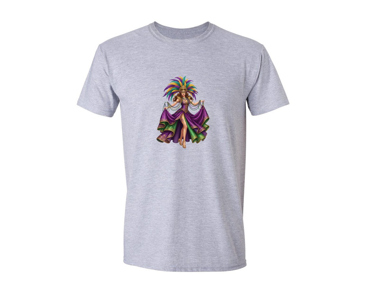 brand:Generic|color:Sports Grey / Athletic Heather|Mardi Gras Girl Graphic T-Shirt