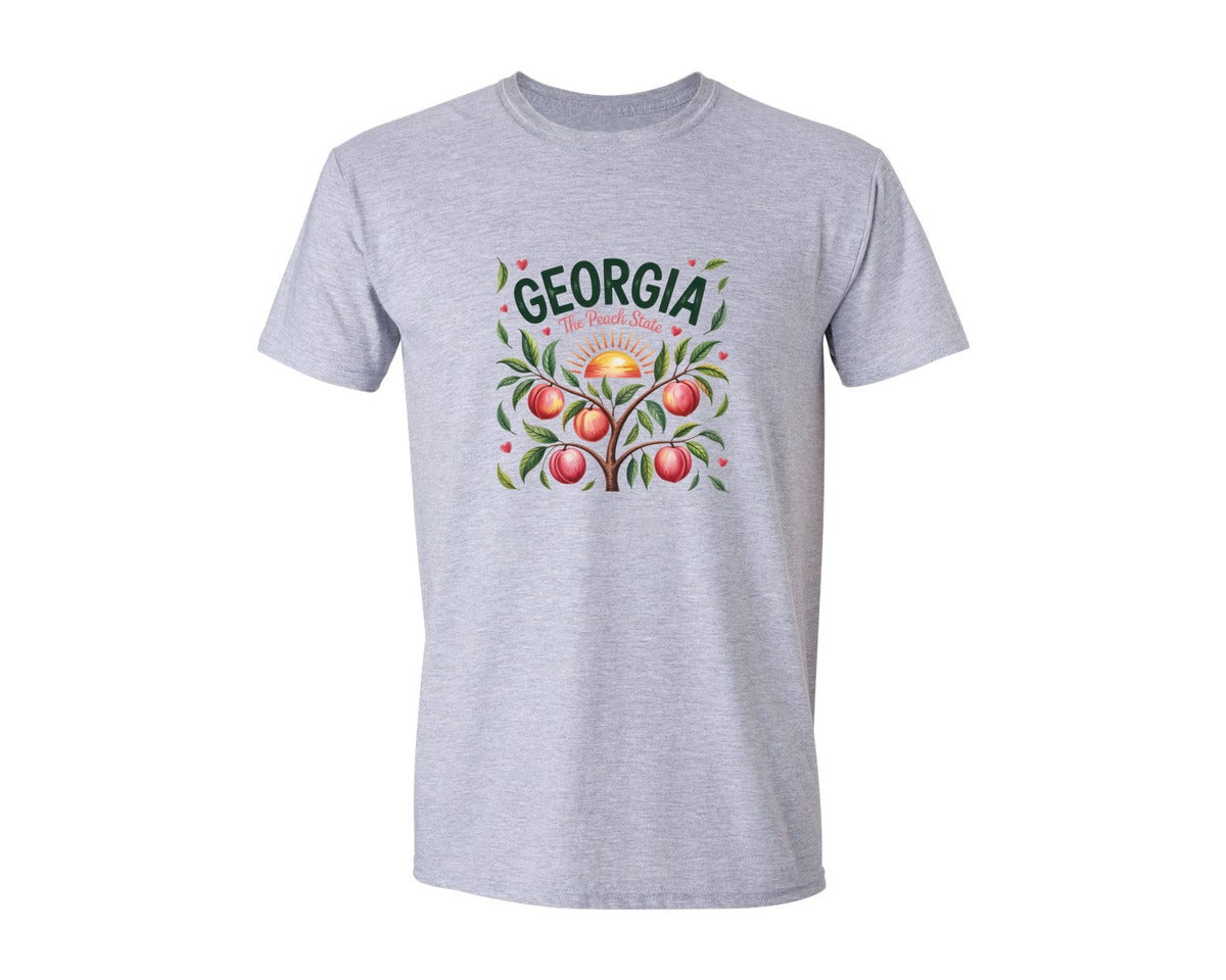 brand:Generic|color:Sports Grey / Athletic Heather|Georgia The Peach State Graphic T-Shirt