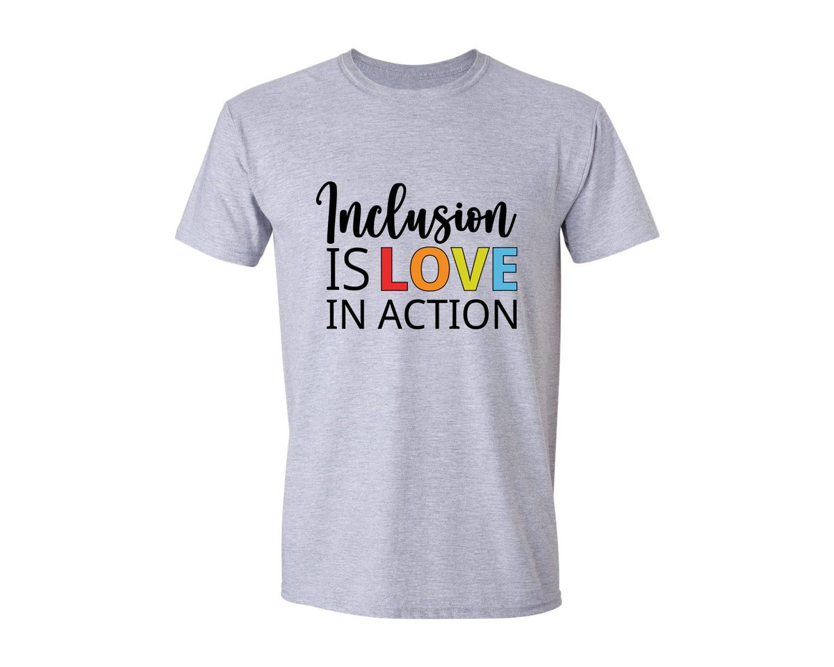 brand:Generic|color:Sports Grey / Athletic Heather|Inclusion Is Love In Action T Shirt Graphic T-Shirt