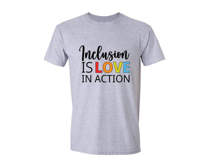 brand:Generic|color:Sports Grey / Athletic Heather|Inclusion Is Love In Action T Shirt Graphic T-Shirt