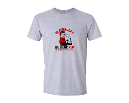 brand:Generic|color:Sports Grey / Athletic Heather|In February We Wear Red Awareness Graphic T-Shirt