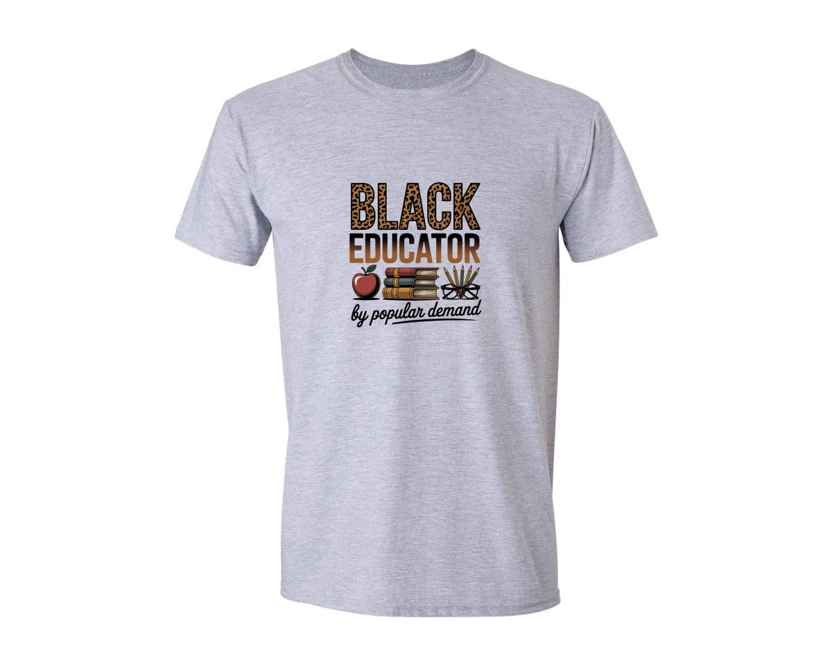 brand:Generic|color:Sports Grey / Athletic Heather|Black Educator Leopard Design Graphic T-Shirt