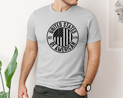 brand:Bella Canvas|color:Sports Grey / Athletic Heather|United States Of America Patriotic Graphic T-Shirt