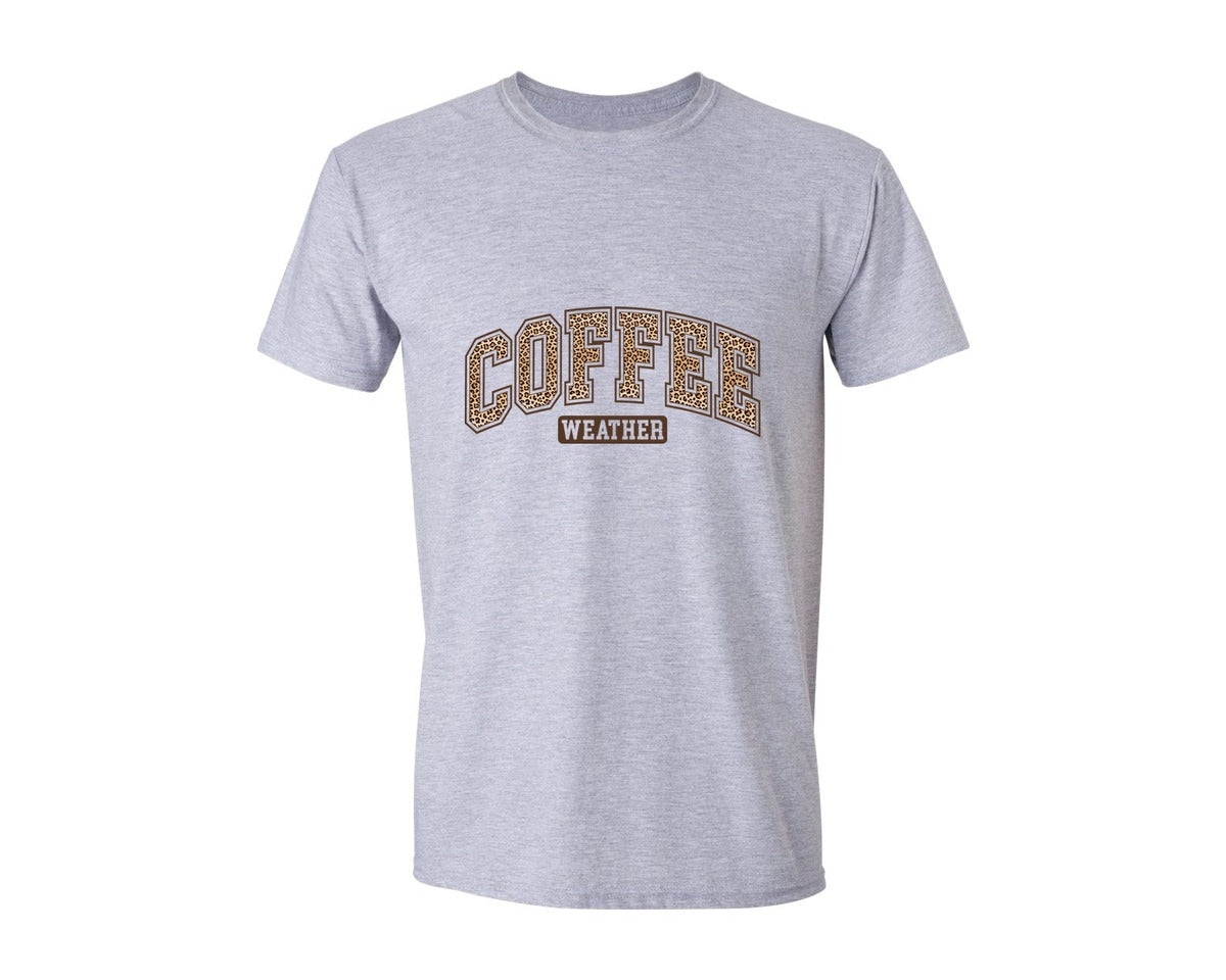 brand:Generic|color:Sports Grey / Athletic Heather|Coffee Weather Leopard Cozy Season Graphic T-Shirt