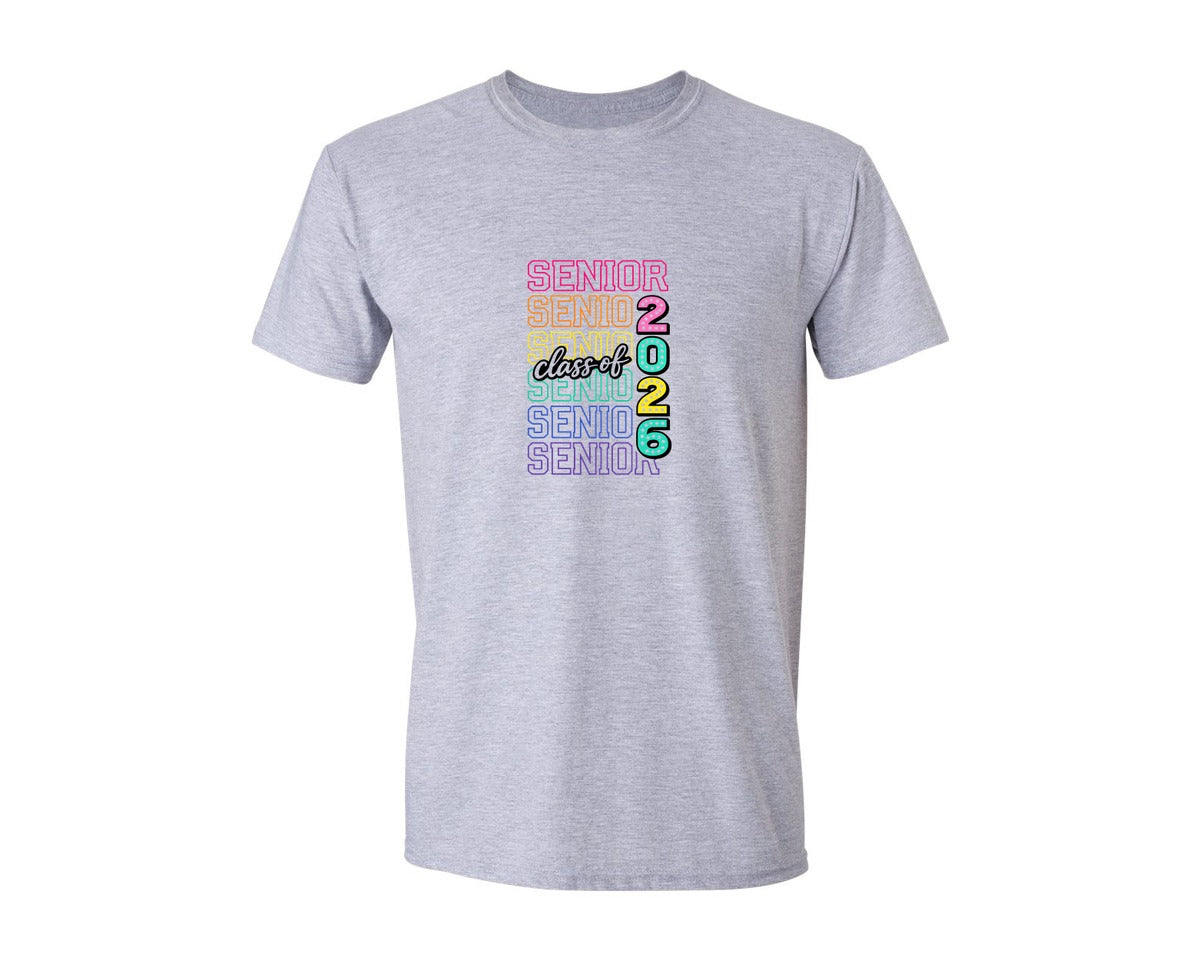 brand:Generic|color:Sports Grey / Athletic Heather|Colorful Senior Class Of 2026 Graphic T-Shirt