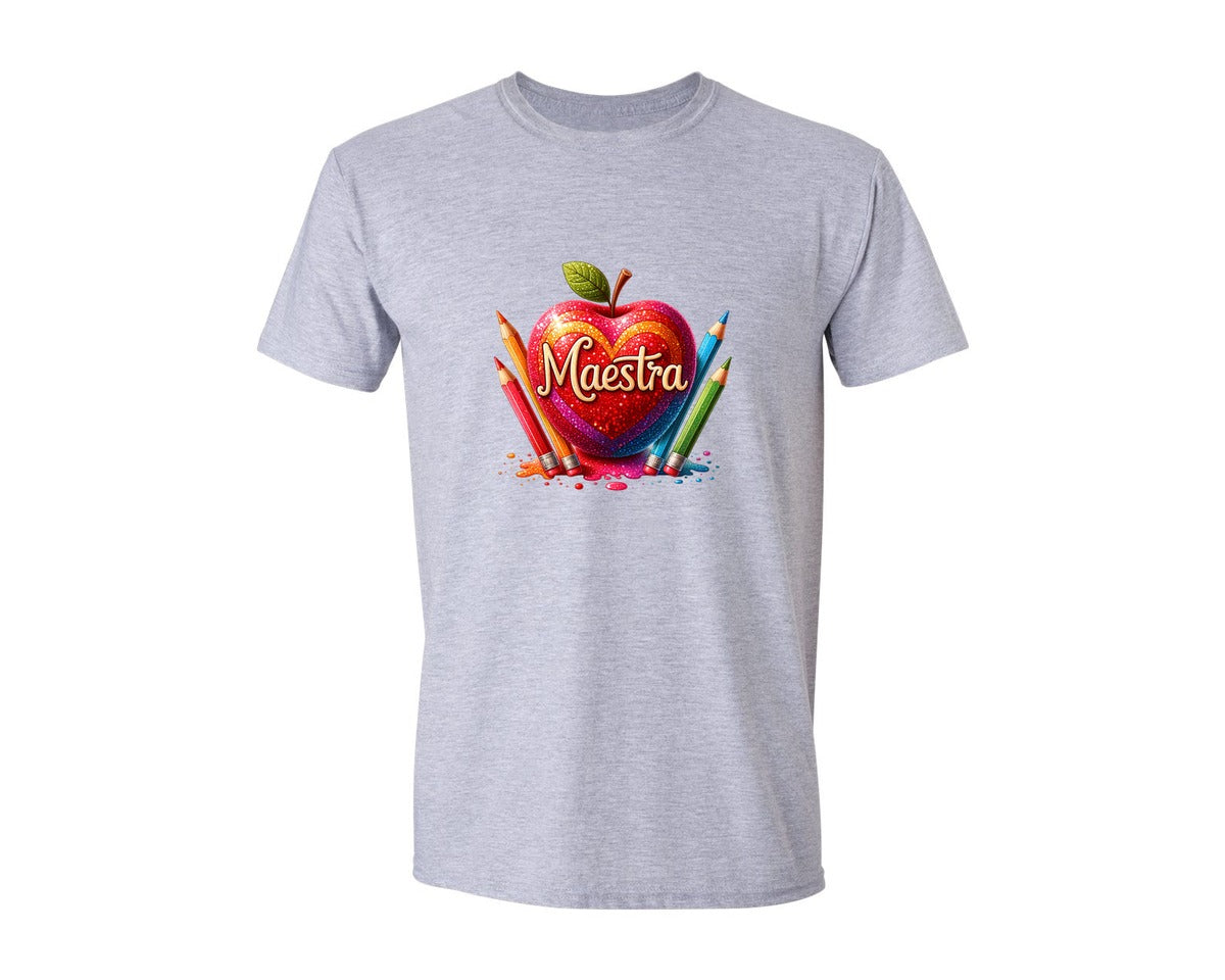 brand:Generic|color:Sports Grey / Athletic Heather|Maestra Spanish Teacher Apple Graphic T-Shirt