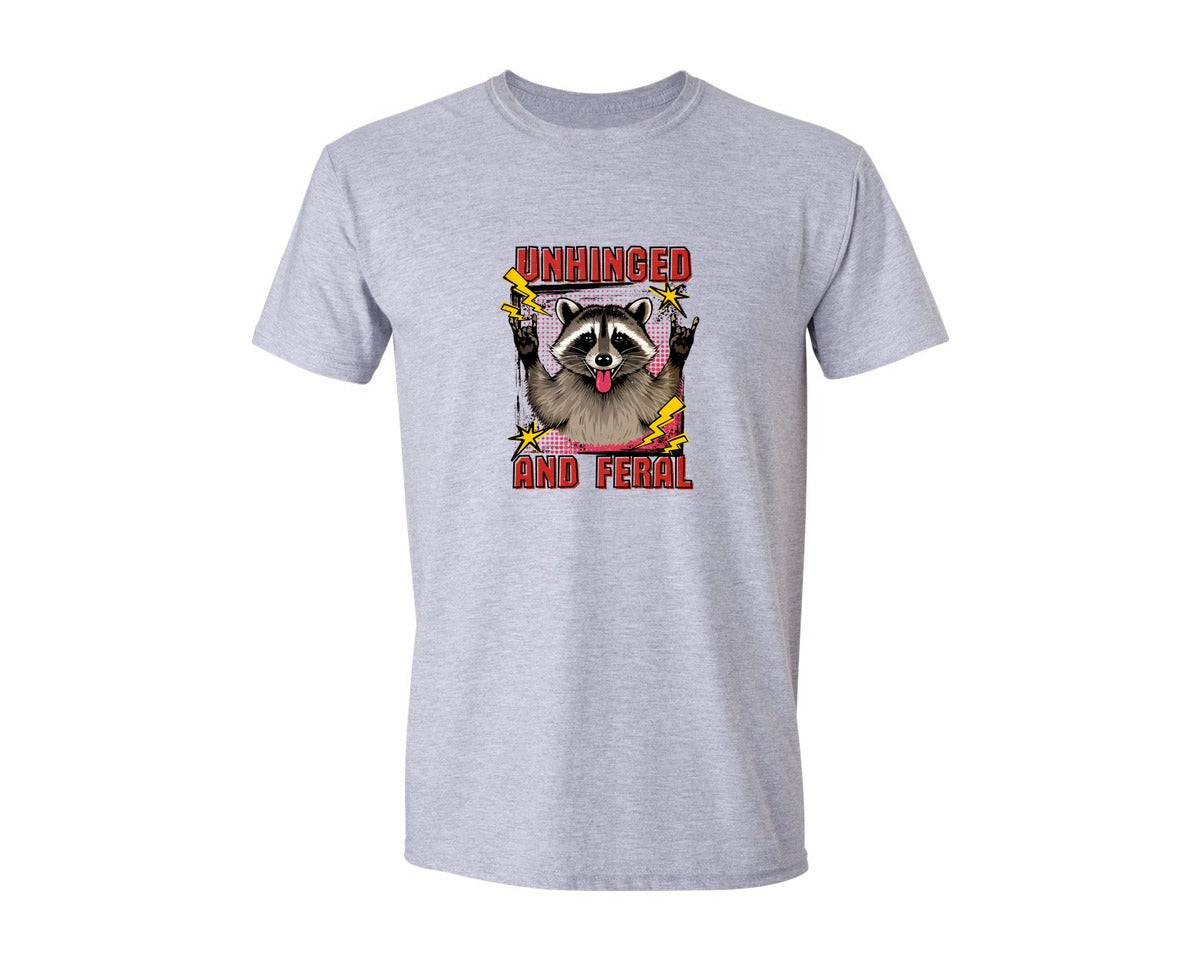 brand:Generic|color:Sports Grey / Athletic Heather|Unhinged And Feral Raccoon Graphic T-Shirt